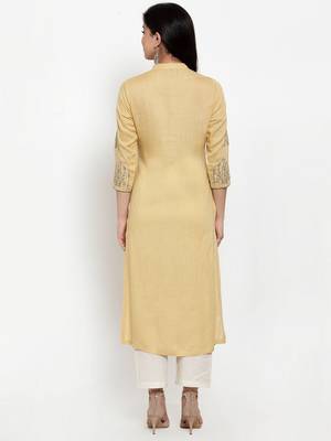 Yellow embroidered rayon kurtas-and-kurtis 3