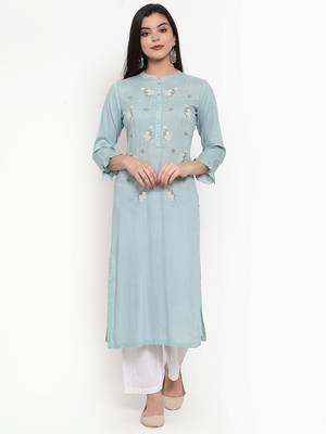 Light-blue embroidered rayon kurtas-and-kurtis 1