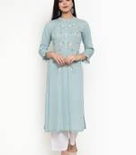 Light-blue embroidered rayon kurtas-and-kurtis