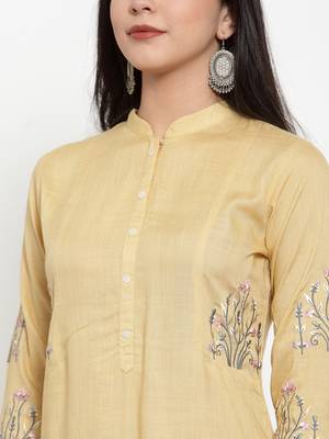Yellow embroidered rayon kurtas-and-kurtis 4