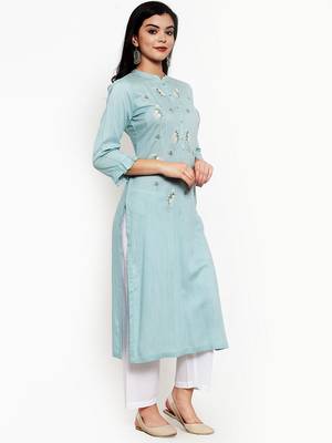 Light-blue embroidered rayon kurtas-and-kurtis 2