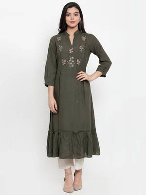 Green embroidered rayon kurtas-and-kurtis 1