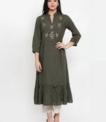 Green embroidered rayon kurtas-and-kurtis
