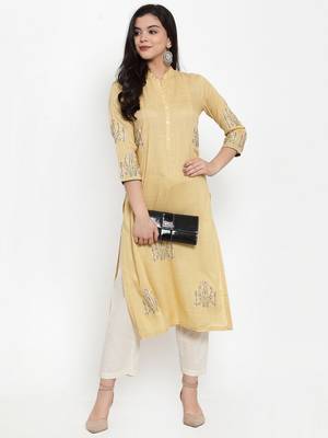 Yellow embroidered rayon kurtas-and-kurtis 5