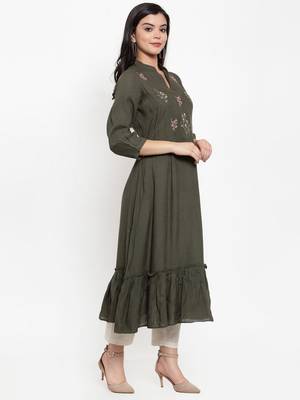 Green embroidered rayon kurtas-and-kurtis 2