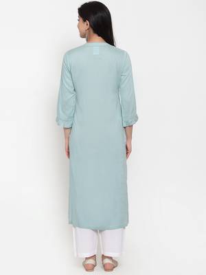 Light-blue embroidered rayon kurtas-and-kurtis 4