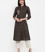 Brown embroidered rayon kurtas-and-kurtis