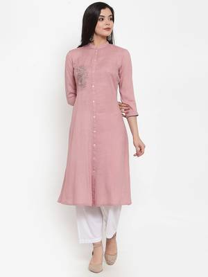 Light-pink embroidered rayon kurtas-and-kurtis 1