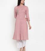 Light-pink embroidered rayon kurtas-and-kurtis