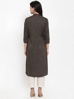 Brown embroidered rayon kurtas-and-kurtis 3