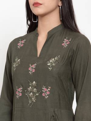 Green embroidered rayon kurtas-and-kurtis 4