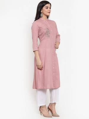 Light-pink embroidered rayon kurtas-and-kurtis 2