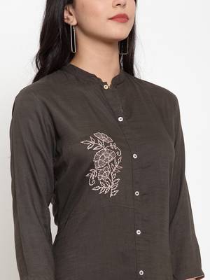 Brown embroidered rayon kurtas-and-kurtis 4