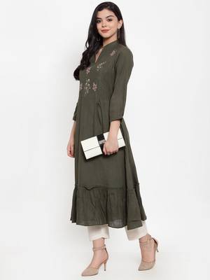 Green embroidered rayon kurtas-and-kurtis 5