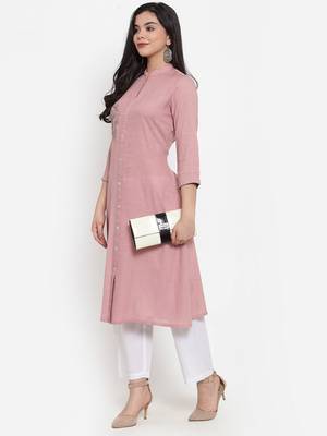 Light-pink embroidered rayon kurtas-and-kurtis 3