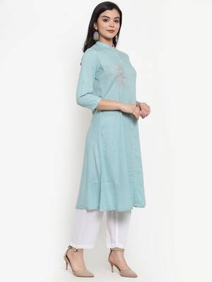 Light-blue embroidered rayon kurtas-and-kurtis 2