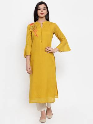 Mustard embroidered cotton silk kurtas-and-kurtis 1