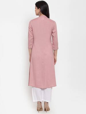 Light-pink embroidered rayon kurtas-and-kurtis 4
