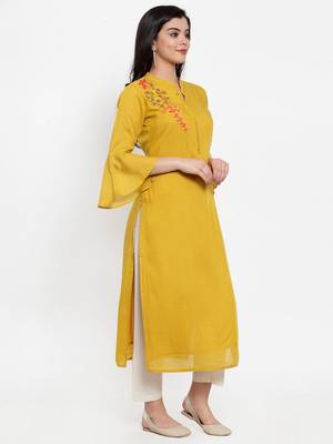 Mustard embroidered cotton silk kurtas-and-kurtis 2