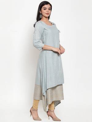 Grey printed rayon kurtas-and-kurtis 2