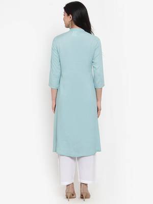 Light-blue embroidered rayon kurtas-and-kurtis 4