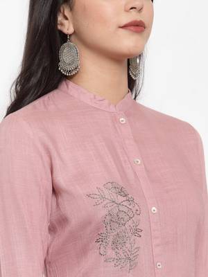 Light-pink embroidered rayon kurtas-and-kurtis 5