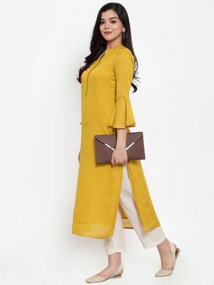 Mustard embroidered cotton silk kurtas-and-kurtis 3