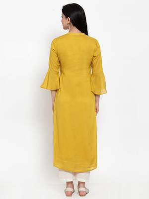 Mustard embroidered cotton silk kurtas-and-kurtis 4