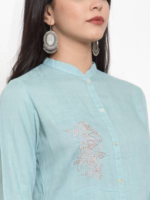 Light-blue embroidered rayon kurtas-and-kurtis 5
