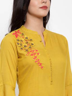 Mustard embroidered cotton silk kurtas-and-kurtis 5