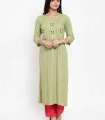 Olive embroidered rayon kurtas-and-kurtis