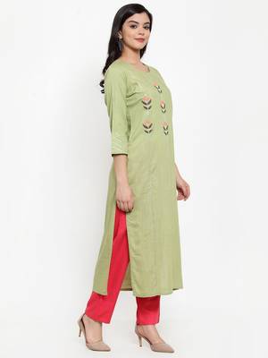 Olive embroidered rayon kurtas-and-kurtis 2