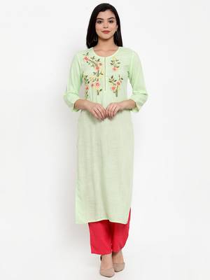 Green embroidered rayon kurtas-and-kurtis 1