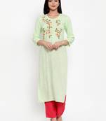 Green embroidered rayon kurtas-and-kurtis
