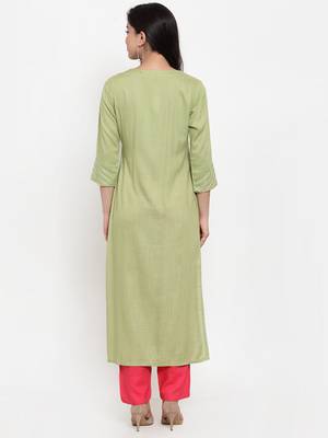 Olive embroidered rayon kurtas-and-kurtis 4