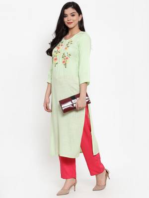 Green embroidered rayon kurtas-and-kurtis 3