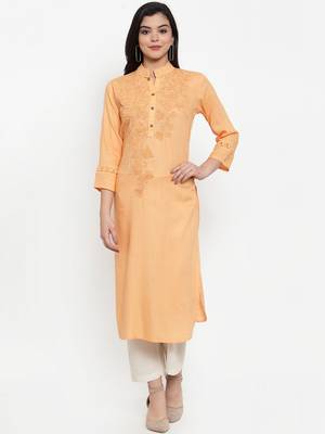 Peach embroidered rayon kurtas-and-kurtis 1