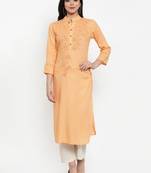 Peach embroidered rayon kurtas-and-kurtis
