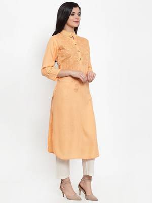 Peach embroidered rayon kurtas-and-kurtis 2