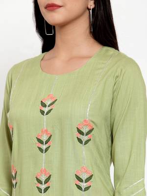 Olive embroidered rayon kurtas-and-kurtis 5