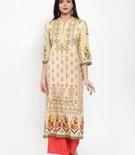 Cream printed cotton silk kurtas-and-kurtis