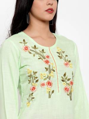 Green embroidered rayon kurtas-and-kurtis 5