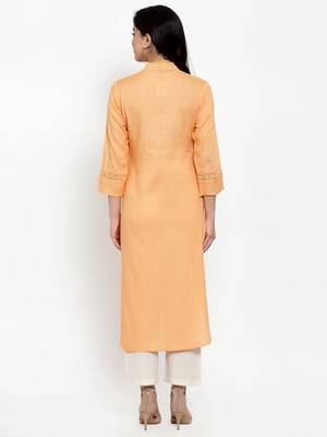 Peach embroidered rayon kurtas-and-kurtis 4