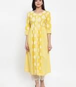 Yellow printed cotton kurtas-and-kurtis