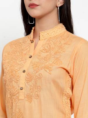Peach embroidered rayon kurtas-and-kurtis 5
