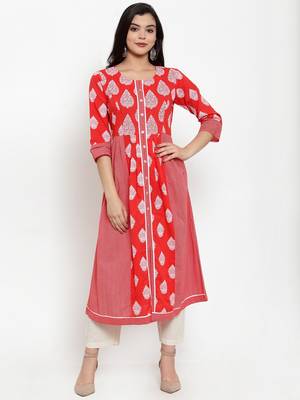 Red printed cotton kurtas-and-kurtis 1