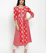 Red printed cotton kurtas-and-kurtis