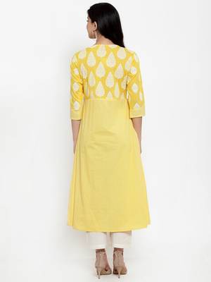 Yellow printed cotton kurtas-and-kurtis 4