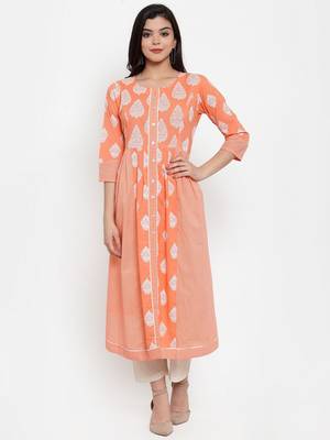 Peach printed cotton kurtas-and-kurtis 1