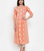 Peach printed cotton kurtas-and-kurtis